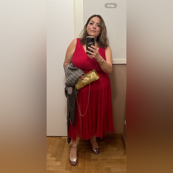 Tadashi Shoji Plus Size Red Silk Sleeveless Dress - Picture 7 of 10